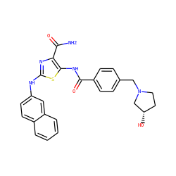NC(=O)c1nc(Nc2ccc3ccccc3c2)sc1NC(=O)c1ccc(CN2CC[C@H](O)C2)cc1 ZINC000473179057
