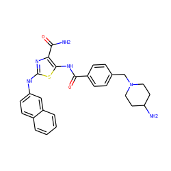 NC(=O)c1nc(Nc2ccc3ccccc3c2)sc1NC(=O)c1ccc(CN2CCC(N)CC2)cc1 ZINC000205769575