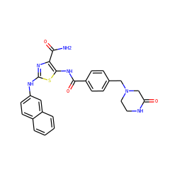 NC(=O)c1nc(Nc2ccc3ccccc3c2)sc1NC(=O)c1ccc(CN2CCNC(=O)C2)cc1 ZINC000473164913