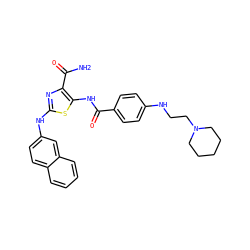 NC(=O)c1nc(Nc2ccc3ccccc3c2)sc1NC(=O)c1ccc(NCCN2CCCCC2)cc1 ZINC000473164991