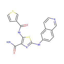 NC(=O)c1nc(Nc2ccc3cnccc3c2)sc1NC(=O)c1ccsc1 ZINC000473164962