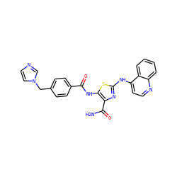 NC(=O)c1nc(Nc2ccnc3ccccc23)sc1NC(=O)c1ccc(Cn2ccnc2)cc1 ZINC000473179075