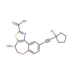 NC(=O)c1nc2c(s1)[C@@H](O)COc1ccc(C#CC3(O)CCCC3)cc1-2 ZINC000219486377