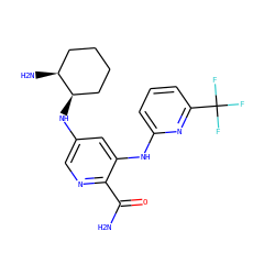 NC(=O)c1ncc(N[C@@H]2CCCC[C@@H]2N)cc1Nc1cccc(C(F)(F)F)n1 ZINC000205283825