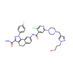 NC(=O)c1nn(-c2ccc(F)cc2)c2c1CCc1ccc(NC(=O)c3cc(N4CCN(Cc5cnn(CCCO)c5)CC4)ncc3Cl)cc1-2 ZINC000072123652