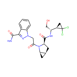 NC(=O)c1nn(CC(=O)N2[C@@H](C(=O)N[C@H](CO)[C@H]3CC3(Cl)Cl)C[C@H]3C[C@H]32)c2ccccc12 ZINC001772625159