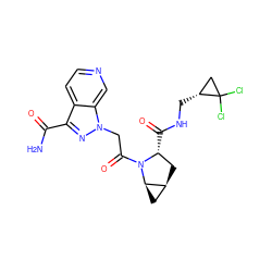 NC(=O)c1nn(CC(=O)N2[C@H](C(=O)NC[C@@H]3CC3(Cl)Cl)C[C@H]3C[C@H]32)c2cnccc12 ZINC000210818017