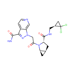 NC(=O)c1nn(CC(=O)N2[C@H](C(=O)NC[C@H]3CC3(Cl)Cl)C[C@H]3C[C@H]32)c2cnccc12 ZINC000210822504