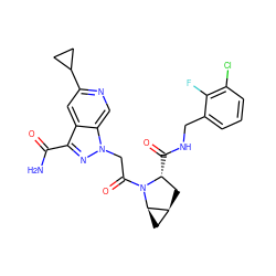 NC(=O)c1nn(CC(=O)N2[C@H](C(=O)NCc3cccc(Cl)c3F)C[C@H]3C[C@H]32)c2cnc(C3CC3)cc12 ZINC000143912844