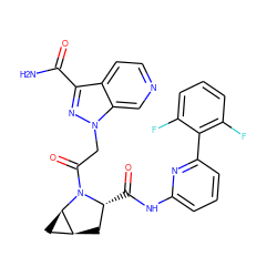 NC(=O)c1nn(CC(=O)N2[C@H](C(=O)Nc3cccc(-c4c(F)cccc4F)n3)C[C@H]3C[C@H]32)c2cnccc12 ZINC000143852327