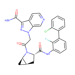 NC(=O)c1nn(CC(=O)N2[C@H](C(=O)Nc3cccc(-c4ccccc4Cl)c3F)C[C@H]3C[C@H]32)c2cnccc12 ZINC000143869734