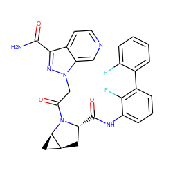 NC(=O)c1nn(CC(=O)N2[C@H](C(=O)Nc3cccc(-c4ccccc4F)c3F)C[C@H]3C[C@H]32)c2cnccc12 ZINC000143957845