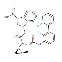 NC(=O)c1nn(CC(=O)N2[C@H](C(=O)Nc3cccc(-c4ncccc4Cl)c3F)C[C@H]3C[C@H]32)c2cnccc12 ZINC000143933931