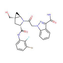 NC(=O)c1nn(CC(=O)N2[C@H](C(=O)Nc3cccc(Br)c3F)C[C@@]3(CO)C[C@@H]23)c2ccccc12 ZINC001772605035