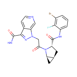 NC(=O)c1nn(CC(=O)N2[C@H](C(=O)Nc3cccc(Br)c3F)C[C@H]3C[C@H]32)c2cnccc12 ZINC000143896000