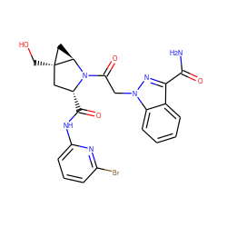 NC(=O)c1nn(CC(=O)N2[C@H](C(=O)Nc3cccc(Br)n3)C[C@@]3(CO)C[C@@H]23)c2ccccc12 ZINC000148042014