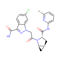 NC(=O)c1nn(CC(=O)N2[C@H](C(=O)Nc3cccc(Br)n3)C[C@H]3C[C@H]32)c2cc(Cl)ccc12 ZINC000143983006