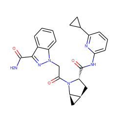 NC(=O)c1nn(CC(=O)N2[C@H](C(=O)Nc3cccc(C4CC4)n3)C[C@H]3C[C@H]32)c2ccccc12 ZINC000143839793