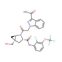 NC(=O)c1nn(CC(=O)N2[C@H](C(=O)Nc3cccc(OC(F)(F)F)c3F)C[C@@]3(CO)C[C@@H]23)c2ccccc12 ZINC000148049698