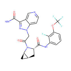 NC(=O)c1nn(CC(=O)N2[C@H](C(=O)Nc3cccc(OC(F)(F)F)c3F)C[C@H]3C[C@H]32)c2ccncc12 ZINC000143937596