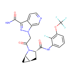 NC(=O)c1nn(CC(=O)N2[C@H](C(=O)Nc3cccc(OC(F)(F)F)c3F)C[C@H]3C[C@H]32)c2cnccc12 ZINC000148058884