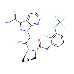 NC(=O)c1nn(CC(=O)N2[C@H](C(=O)Nc3cccc(OC(F)(F)F)c3F)C[C@H]3C[C@H]32)c2nnccc12 ZINC000144006732