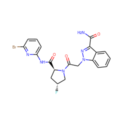 NC(=O)c1nn(CC(=O)N2C[C@H](F)C[C@H]2C(=O)Nc2cccc(Br)n2)c2ccccc12 ZINC000143934997