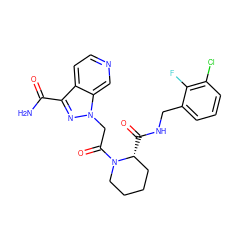 NC(=O)c1nn(CC(=O)N2CCCC[C@H]2C(=O)NCc2cccc(Cl)c2F)c2cnccc12 ZINC000143997270