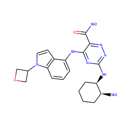 NC(=O)c1nnc(N[C@@H]2CCCC[C@@H]2N)nc1Nc1cccc2c1ccn2C1COC1 ZINC000224425056