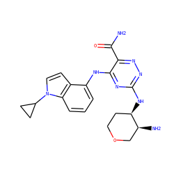 NC(=O)c1nnc(N[C@@H]2CCOC[C@@H]2N)nc1Nc1cccc2c1ccn2C1CC1 ZINC000223219505