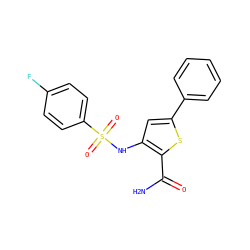 NC(=O)c1sc(-c2ccccc2)cc1NS(=O)(=O)c1ccc(F)cc1 ZINC000001026328