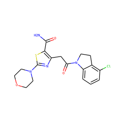 NC(=O)c1sc(N2CCOCC2)nc1CC(=O)N1CCc2c(Cl)cccc21 ZINC000103240890