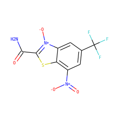 NC(=O)c1sc2c([N+](=O)[O-])cc(C(F)(F)F)cc2[n+]1[O-] ZINC000002577648