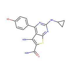 NC(=O)c1sc2nc(NC3CC3)nc(-c3ccc(O)cc3)c2c1N ZINC000073223731