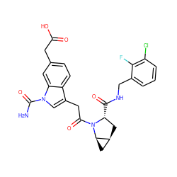 NC(=O)n1cc(CC(=O)N2[C@H](C(=O)NCc3cccc(Cl)c3F)C[C@H]3C[C@H]32)c2ccc(CC(=O)O)cc21 ZINC000148155729