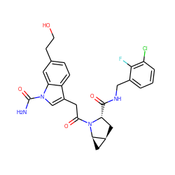 NC(=O)n1cc(CC(=O)N2[C@H](C(=O)NCc3cccc(Cl)c3F)C[C@H]3C[C@H]32)c2ccc(CCO)cc21 ZINC000148085708