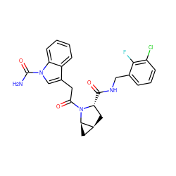 NC(=O)n1cc(CC(=O)N2[C@H](C(=O)NCc3cccc(Cl)c3F)C[C@H]3C[C@H]32)c2ccccc21 ZINC000148171255