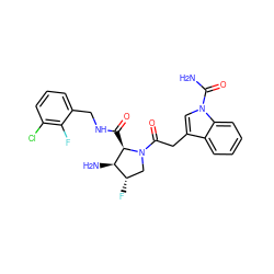 NC(=O)n1cc(CC(=O)N2C[C@H](F)[C@@H](N)[C@H]2C(=O)NCc2cccc(Cl)c2F)c2ccccc21 ZINC000148276693