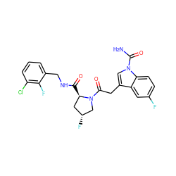 NC(=O)n1cc(CC(=O)N2C[C@H](F)C[C@H]2C(=O)NCc2cccc(Cl)c2F)c2cc(F)ccc21 ZINC000148256639