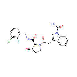 NC(=O)n1cc(CC(=O)N2CC[C@@H](O)[C@H]2C(=O)NCc2cccc(Cl)c2F)c2ccccc21 ZINC000148101317