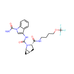 NC(=O)n1cc(NC(=O)N2[C@H](C(=O)NCCCCOC(F)(F)F)C[C@H]3C[C@H]32)c2ccccc21 ZINC000210623722