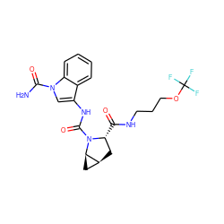 NC(=O)n1cc(NC(=O)N2[C@H](C(=O)NCCCOC(F)(F)F)C[C@H]3C[C@H]32)c2ccccc21 ZINC000149357143