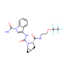 NC(=O)n1cc(NC(=O)N2[C@H](C(=O)NCCOC(F)(F)C(F)(F)F)C[C@H]3C[C@H]32)c2ccccc21 ZINC000149355560