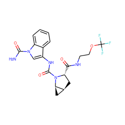 NC(=O)n1cc(NC(=O)N2[C@H](C(=O)NCCOC(F)(F)F)C[C@H]3C[C@H]32)c2ccccc21 ZINC000210615683
