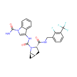 NC(=O)n1cc(NC(=O)N2[C@H](C(=O)NCc3cccc(C(F)(F)F)c3F)C[C@H]3C[C@H]32)c2ccccc21 ZINC000143875801