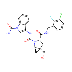 NC(=O)n1cc(NC(=O)N2[C@H](C(=O)NCc3cccc(Cl)c3F)C[C@@]3(CO)C[C@@H]23)c2ccccc21 ZINC000200855750
