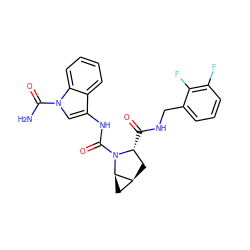 NC(=O)n1cc(NC(=O)N2[C@H](C(=O)NCc3cccc(F)c3F)C[C@H]3C[C@H]32)c2ccccc21 ZINC000143911073