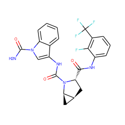 NC(=O)n1cc(NC(=O)N2[C@H](C(=O)Nc3cccc(C(F)(F)F)c3F)C[C@H]3C[C@H]32)c2ccccc21 ZINC000205051297