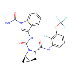 NC(=O)n1cc(NC(=O)N2[C@H](C(=O)Nc3cccc(OC(F)(F)F)c3F)C[C@H]3C[C@H]32)c2ccccc21 ZINC000143930395