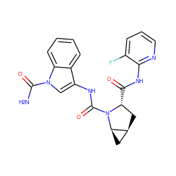 NC(=O)n1cc(NC(=O)N2[C@H](C(=O)Nc3ncccc3F)C[C@H]3C[C@H]32)c2ccccc21 ZINC000144025423